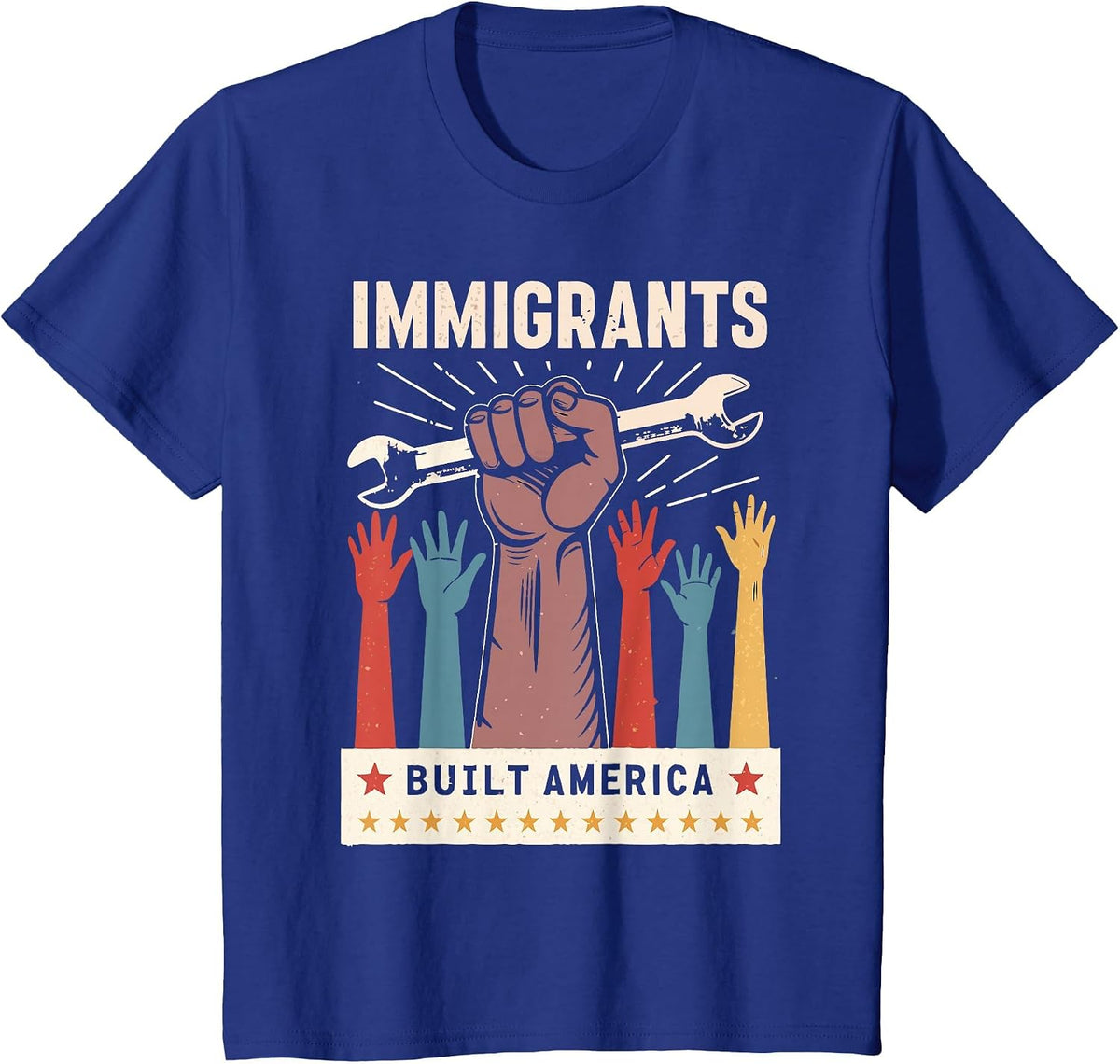 Vintage Immigrants Built America Pride T-Shirt - Royal Blue