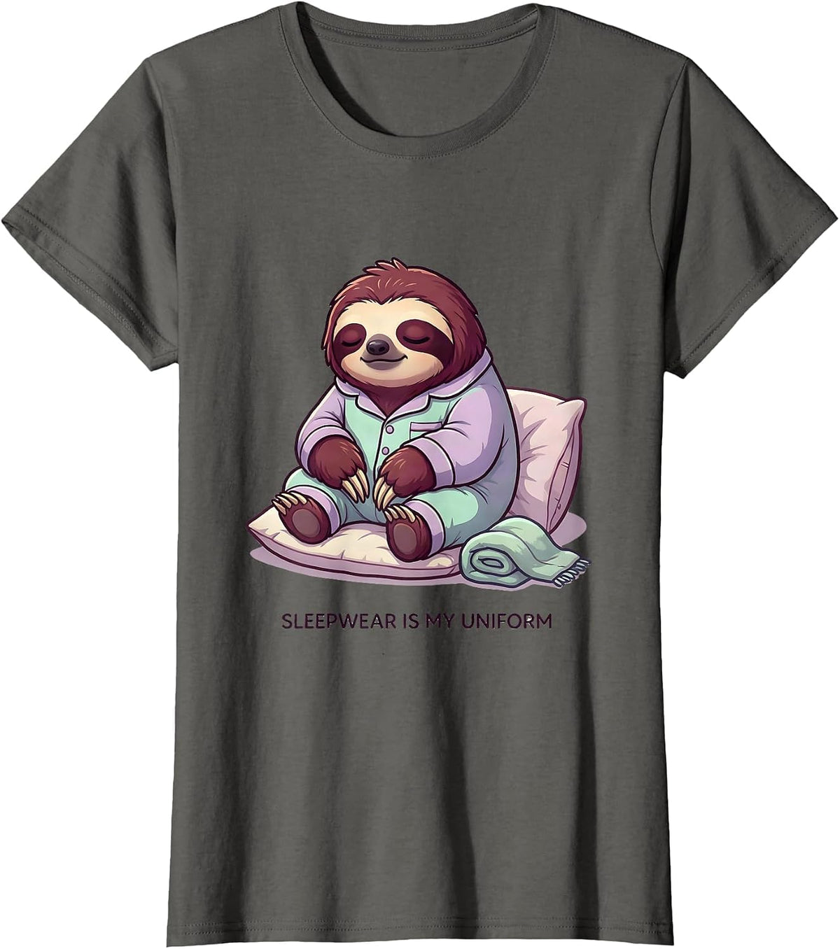 Women's Sleepwear Is My Uniform Cute Kawaii Sloth Pajama Romper T-Shirt - Asphalt Grey