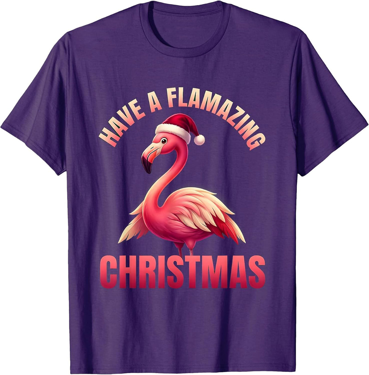 Men's Have A Flamazing Christmas Pink Flamingo Santa Hat Holiday T-Shirt - Purple