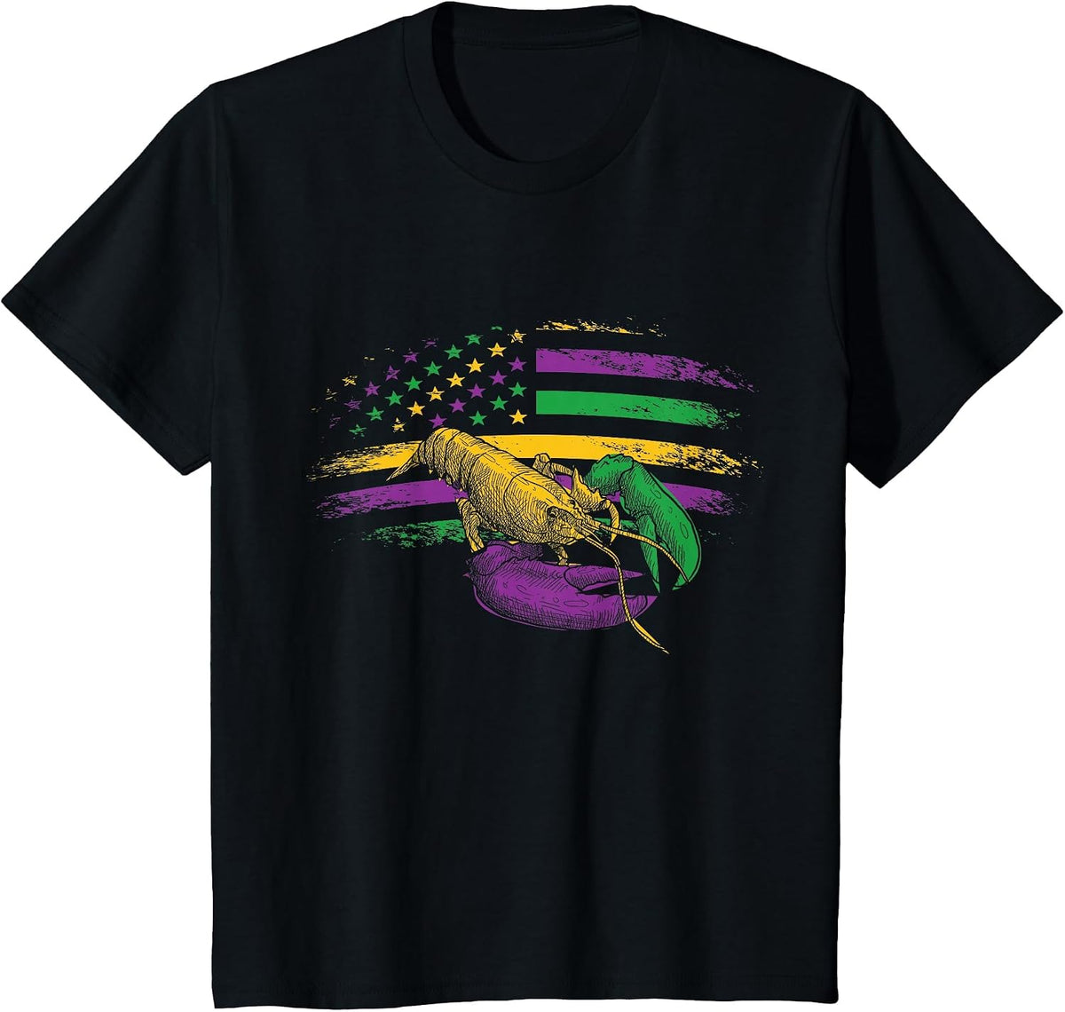 Celebration Carnival Parade US Flag Crawfish Mardi Gras T-Shirt - Black
