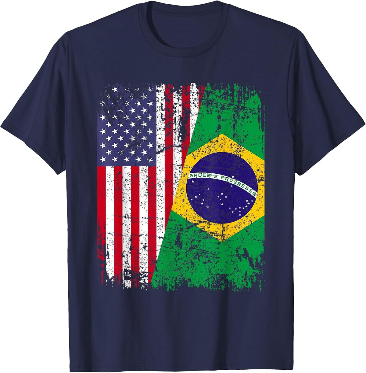Brazilian Roots | Half American Flag | Brazil T-Shirt - Navy Blue
