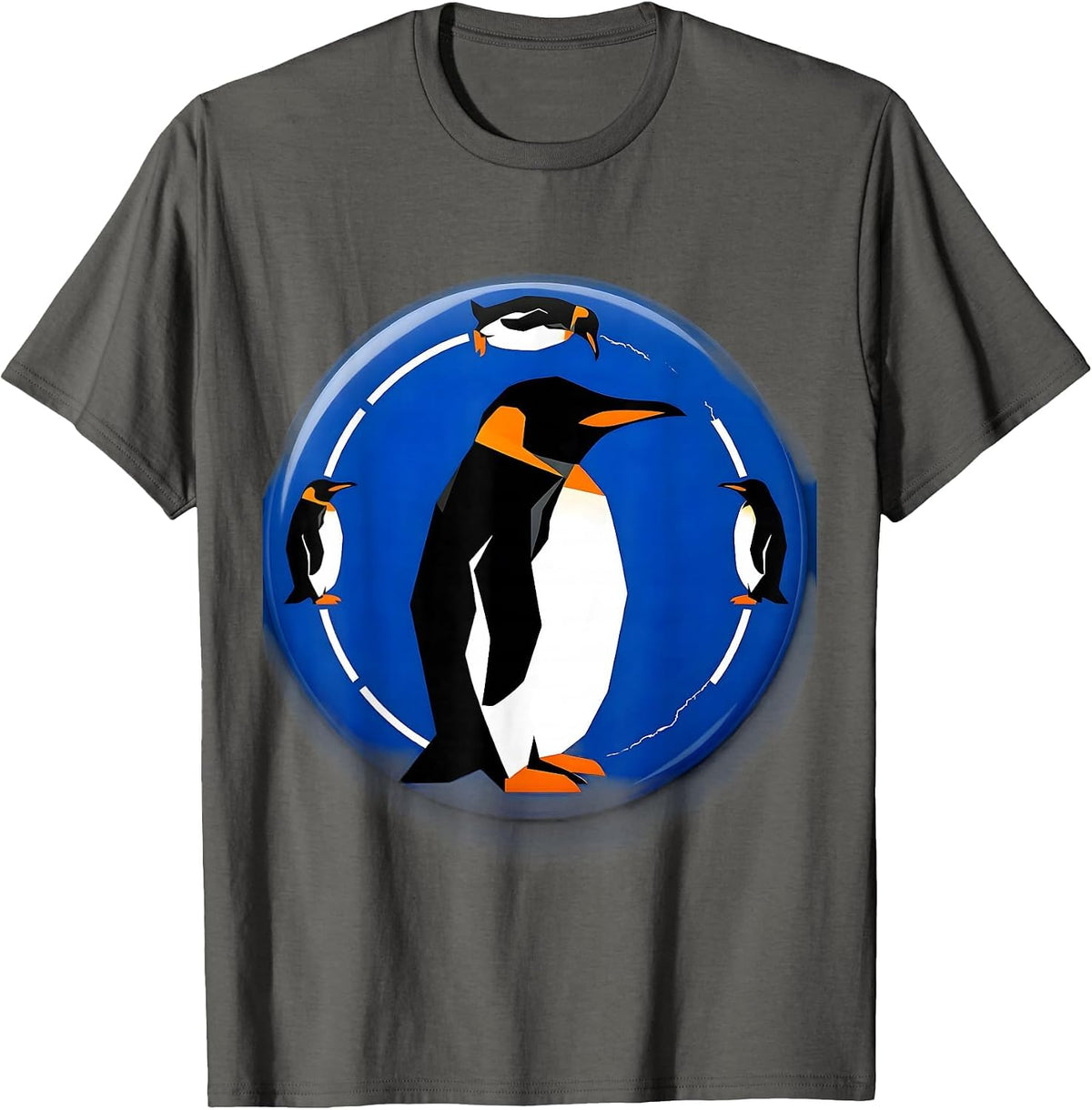Men's Sealed Penguin Badge Geometric Penguin Lover Gift T-Shirt - Asphalt Grey