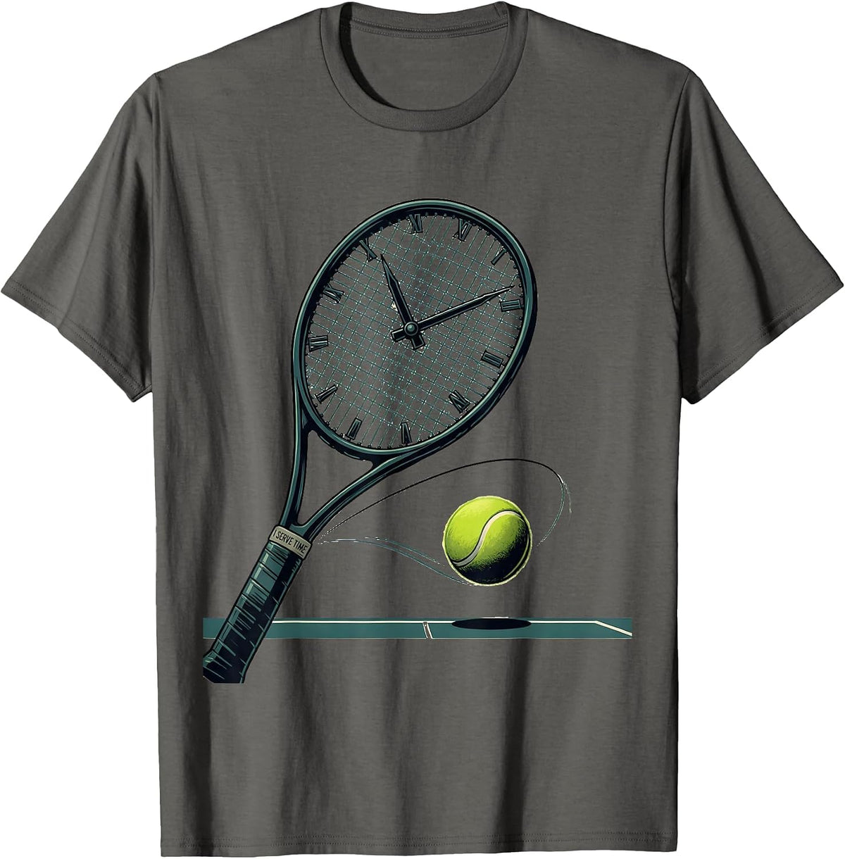 I Serve Time Editorial Conceptual Tennis Player Gift T-Shirt - Asphalt Grey