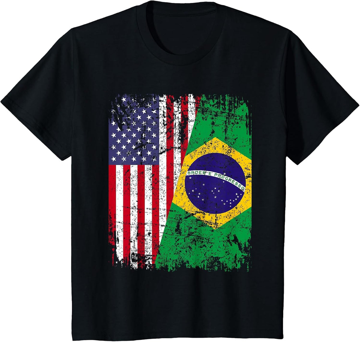 Brazilian Roots | Half American Flag | Brazil T-Shirt - Black