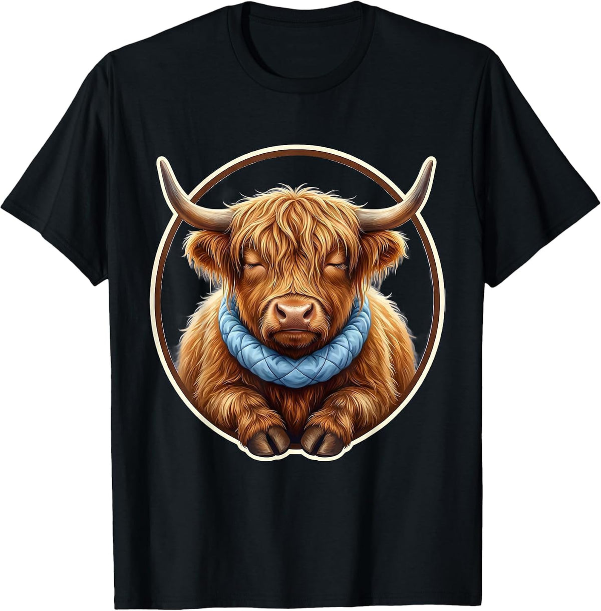 Men's Highland Cow Cute Kawaii Cozy Sleepshirt Gift T-Shirt - Black