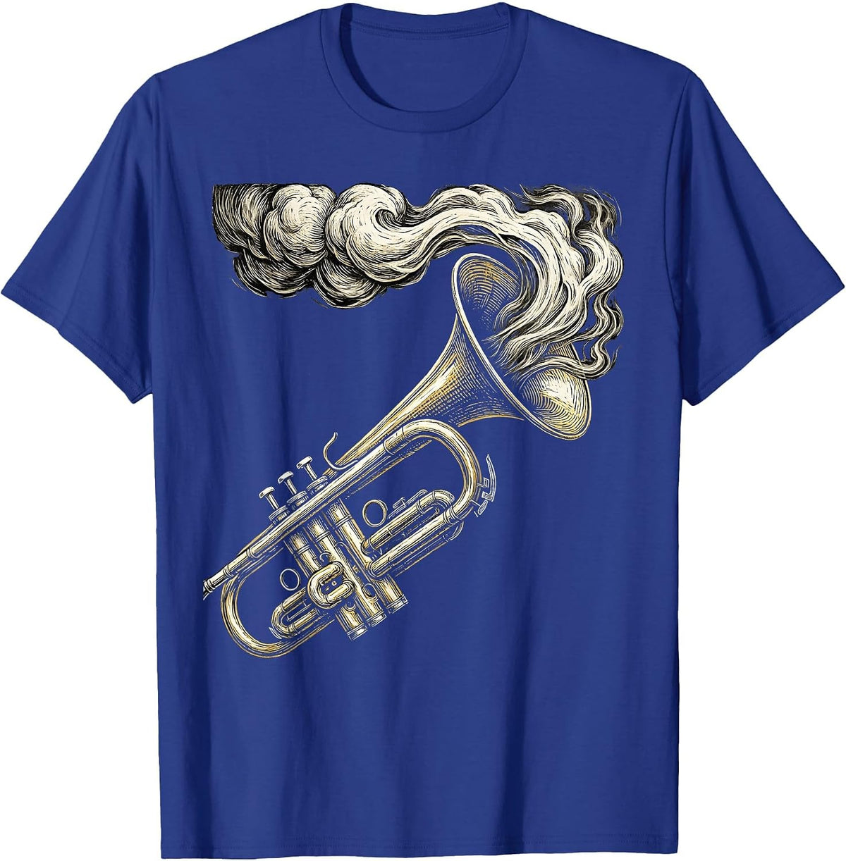 Trumpet With Smoke Curling From Bell Graphic T-Shirt - Royal Blue