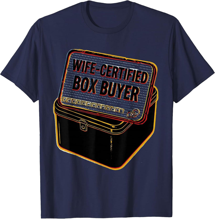 Wife-Certified Box Buyer Funny Trading Card Collector Humor T-Shirt - Navy Blue