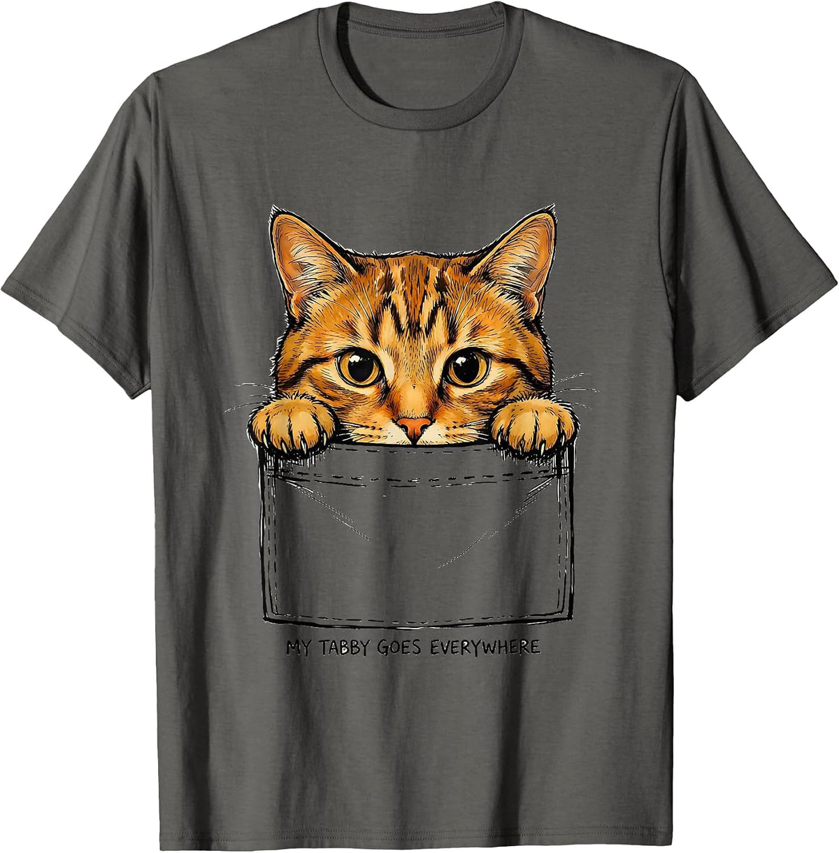 Men's My Tabby Goes Everywhere Cute Cat Lover Gift T-Shirt - Asphalt Grey