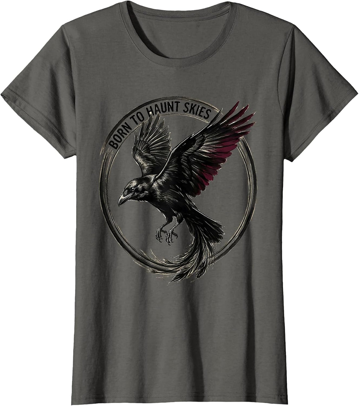 Women's Born to Haunt Skies Crow Graphic Design T-Shirt - Asphalt Grey