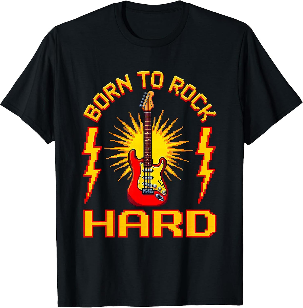 Men's Born to Rock Hard Vintage Rock Band Design T-Shirt - Black