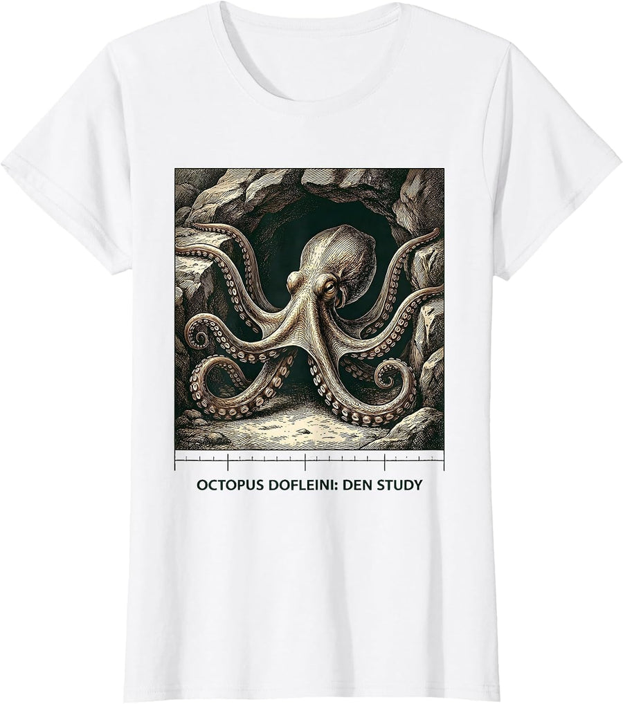 Women's Octopus Dofleini Den Study Vintage Marine Biology Octopus T-Shirt - White