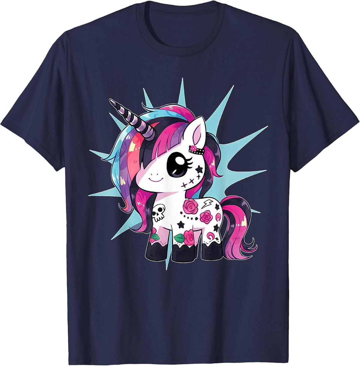 Kawaii Pastel Goth Unicorn Pony Aesthetic Gothic T-Shirt - Navy Blue