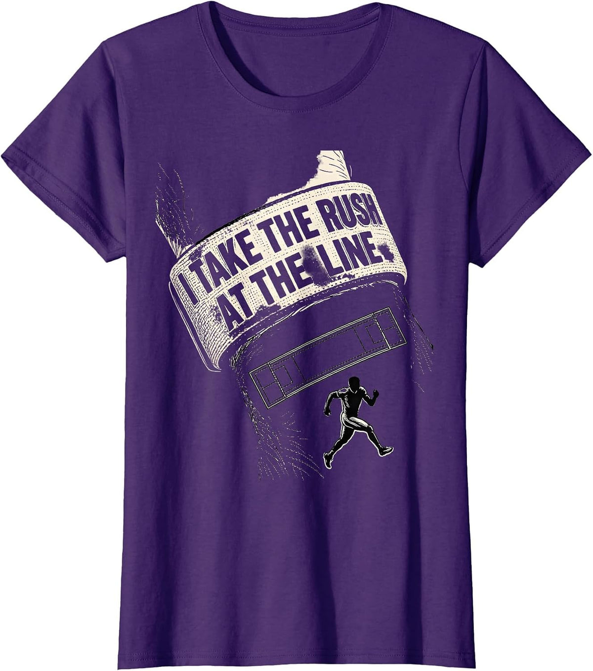 Women's I Take The Rush At The Line Funny Football Lineman Humor T-Shirt - Purple
