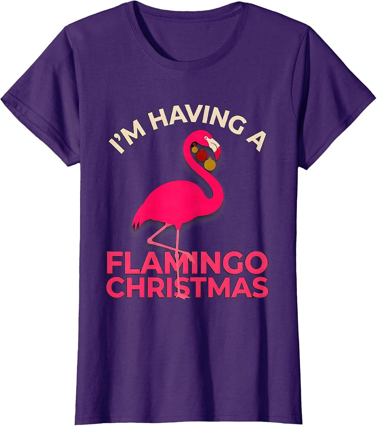Women's I'm Having a Flamingo Christmas Funny Pink Flamingo Holiday T-Shirt - Purple