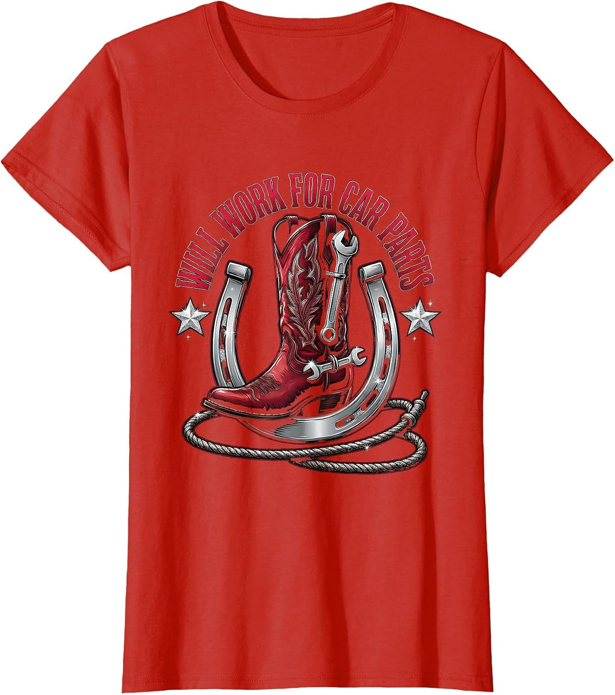 Will Work for Car Parts Funny Auto Mechanic Design T-Shirt - Red