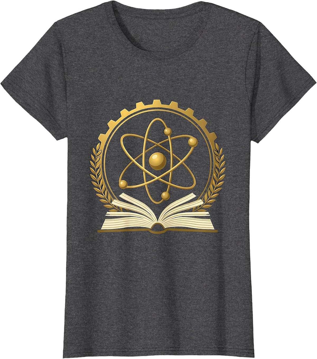 Women's Science Teacher Atom Model Over Textbook Graphic T-Shirt - Dark Heather Grey
