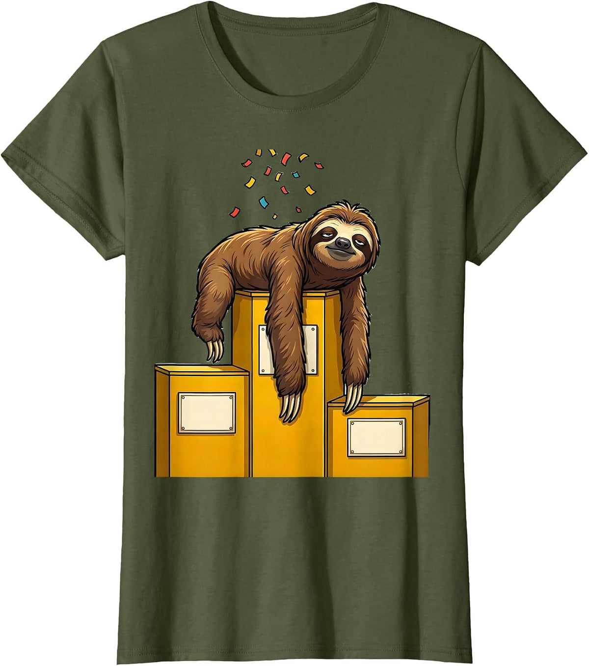 Women's Winner's Podium Sloth Funny Sloth Lover Humor T-Shirt - Olive Green