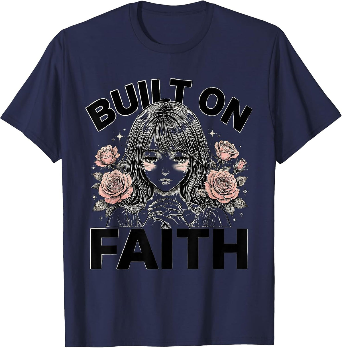 Built on Faith Faith Over Fear Inspirational Design T-Shirt - Navy Blue