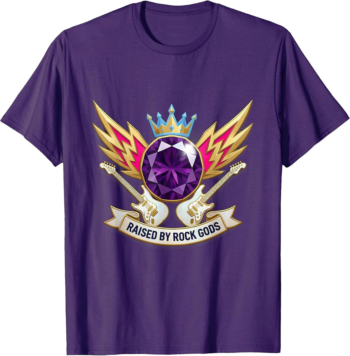 Men's Raised by Rock Gods 80s Band Music Design T-Shirt - Purple