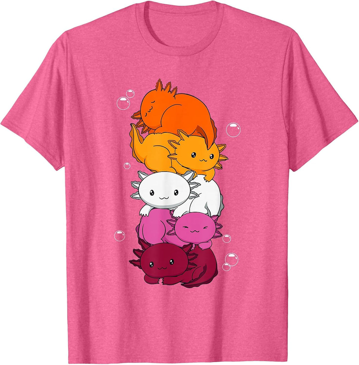 Kawaii Axolotl Pile Lesbian Pride Flag LGBTQ T-Shirt - Pink Heather