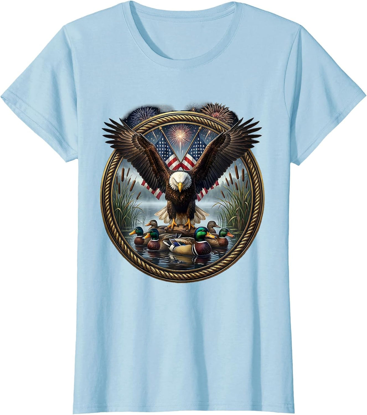 Camo Waterfowl Decoys Foggy Lake Hunting Design T-Shirt - Baby Blue