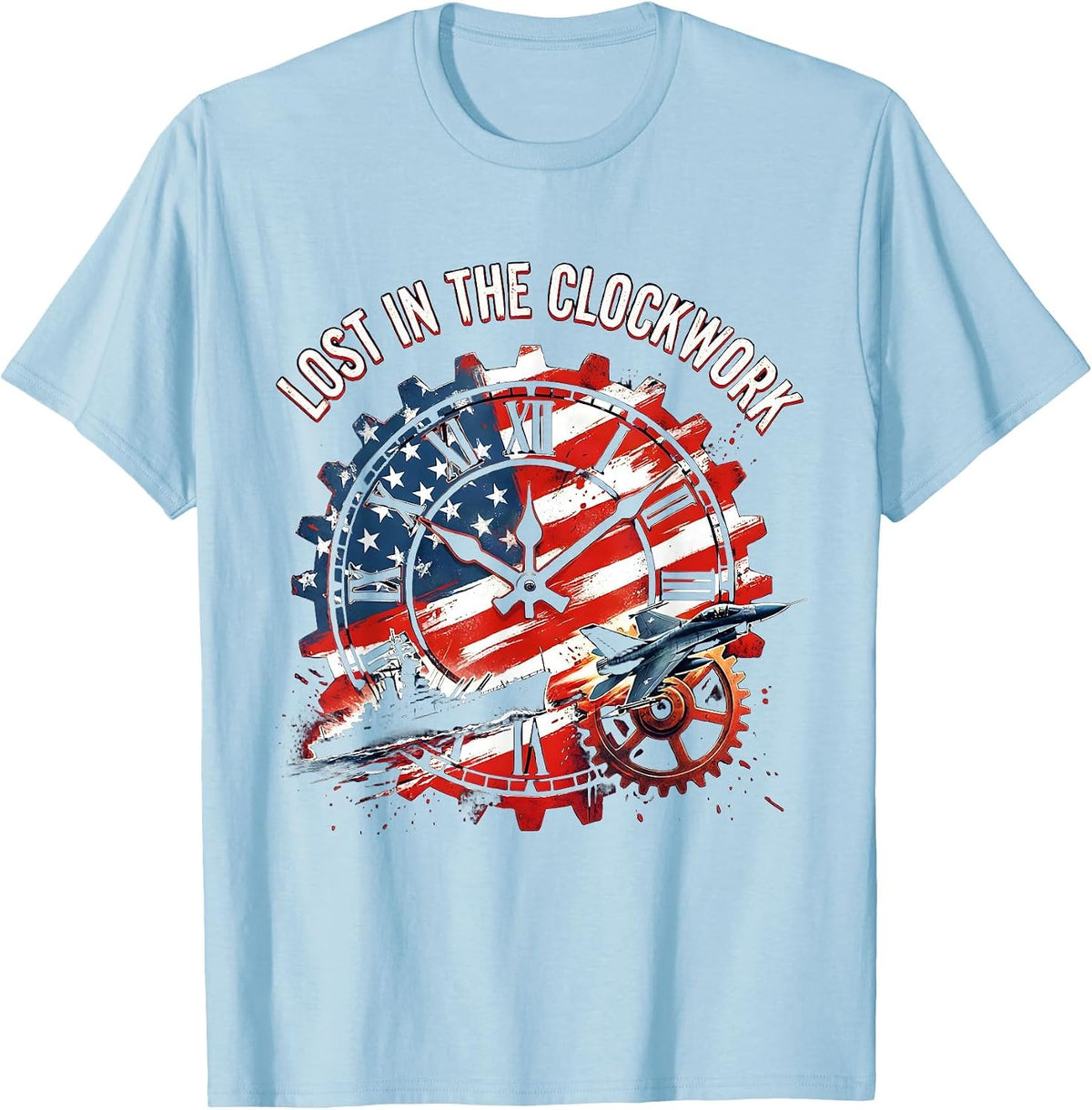 Men's Lost in the Clockwork Steampunk Design T-Shirt - Baby Blue