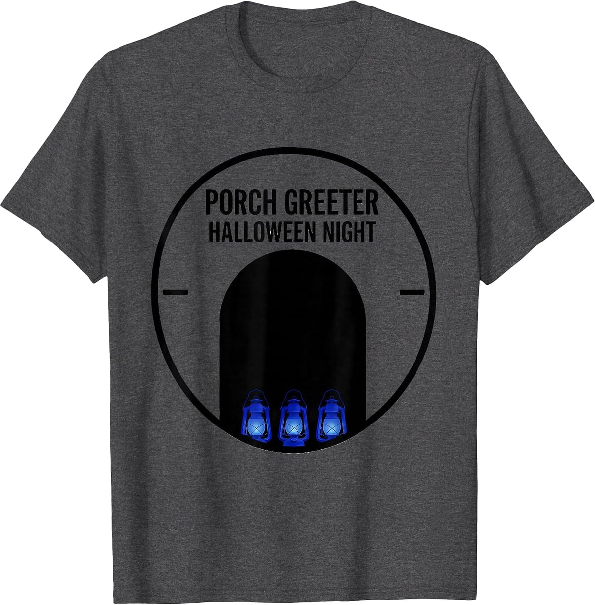 Men's Porch Greeter Halloween Night Christian Faith Over Fear T-Shirt - Dark Heather Grey