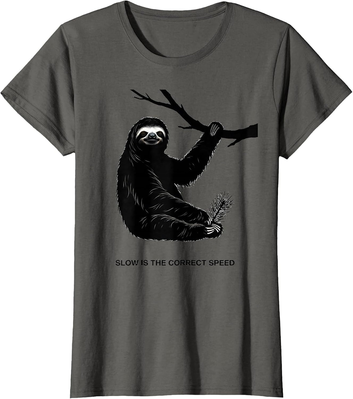 Women's Slow Is The Correct Speed Funny Sloth Lover Ugly Christmas T-Shirt - Asphalt Grey