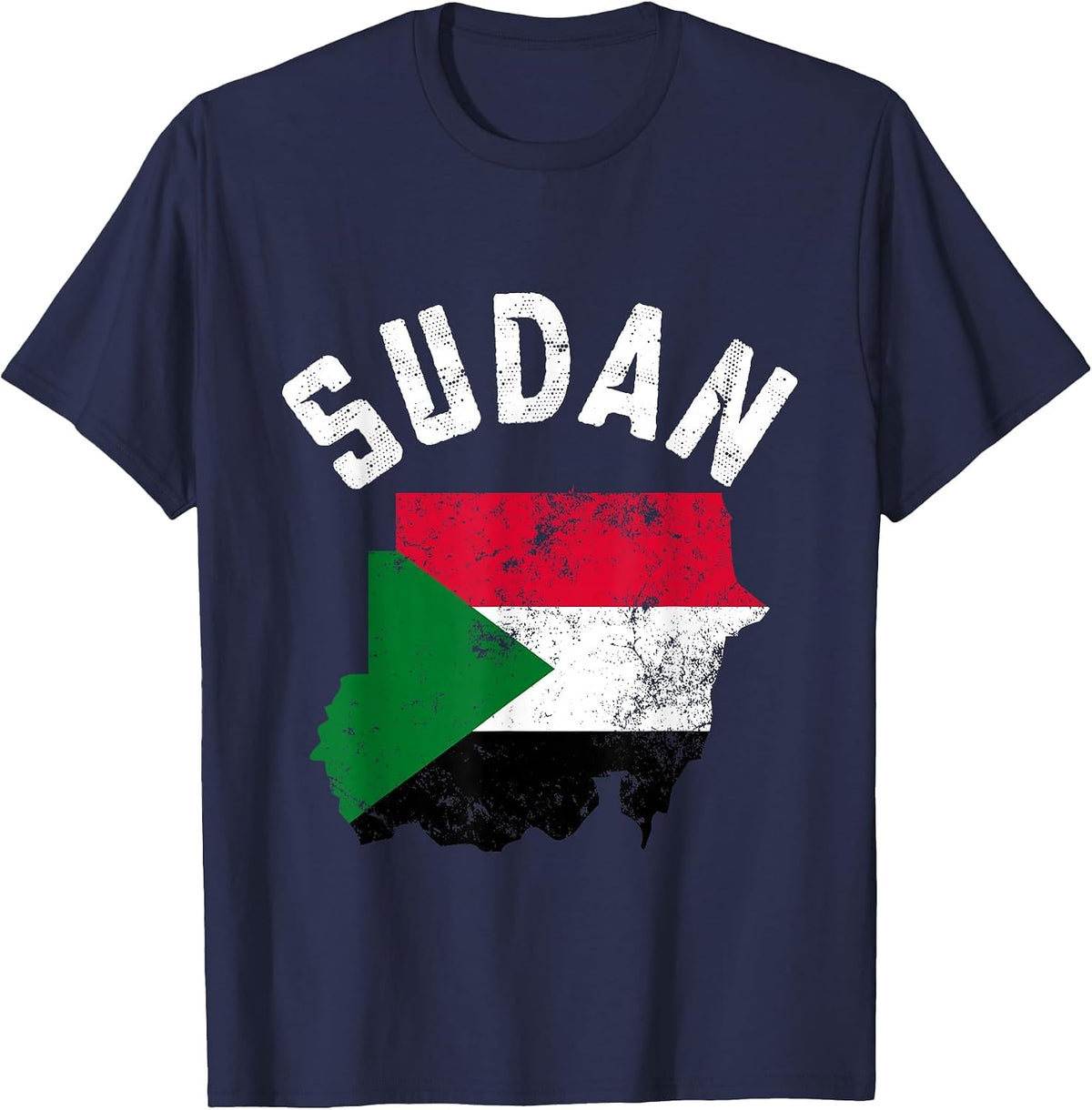 Distressed Patriotic Sudan Flag Map Men Women T-Shirt - Navy Blue