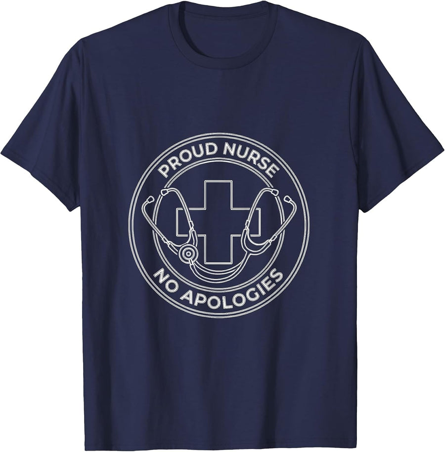 Proud Nurse No Apologies Nursing Design T-Shirt - Navy Blue