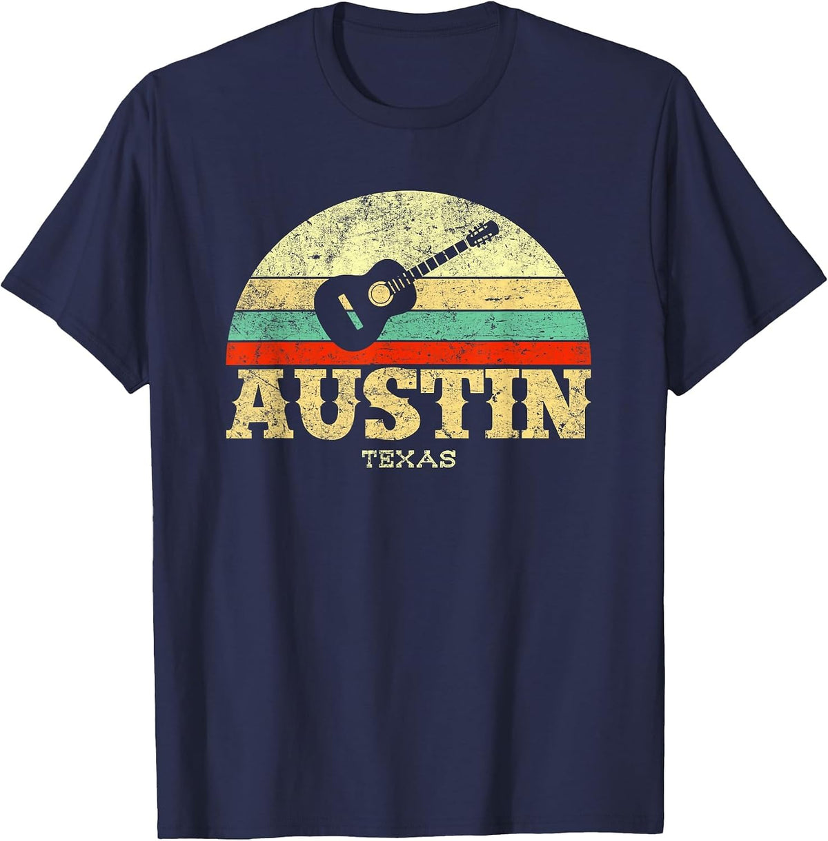 Retro Austin Texas Guitar Shirt Vintage Lone Star State Tee T-Shirt - Navy Blue