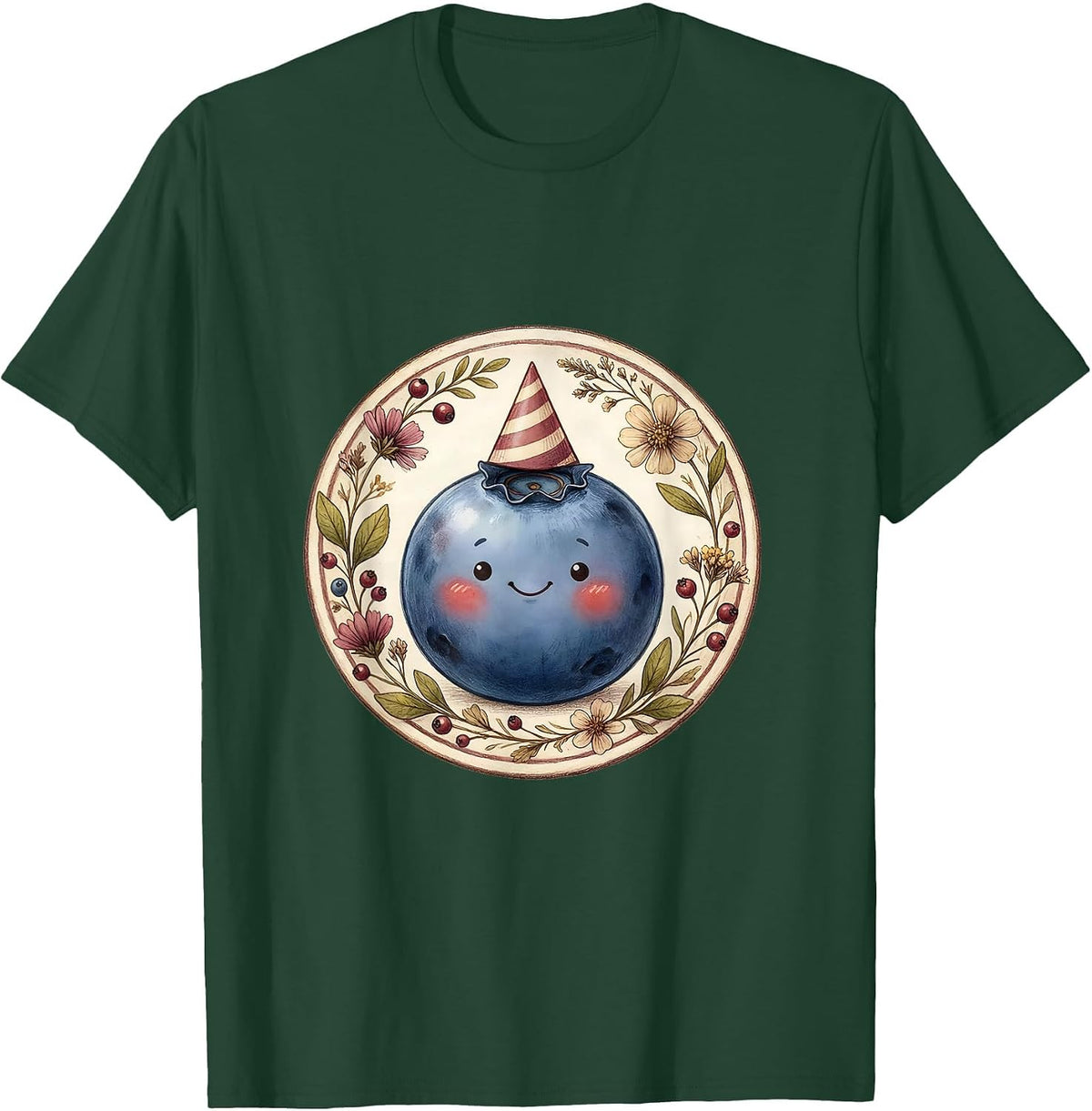 Red White and Blueberries Party Hat Berry Design T-Shirt - Dark Green