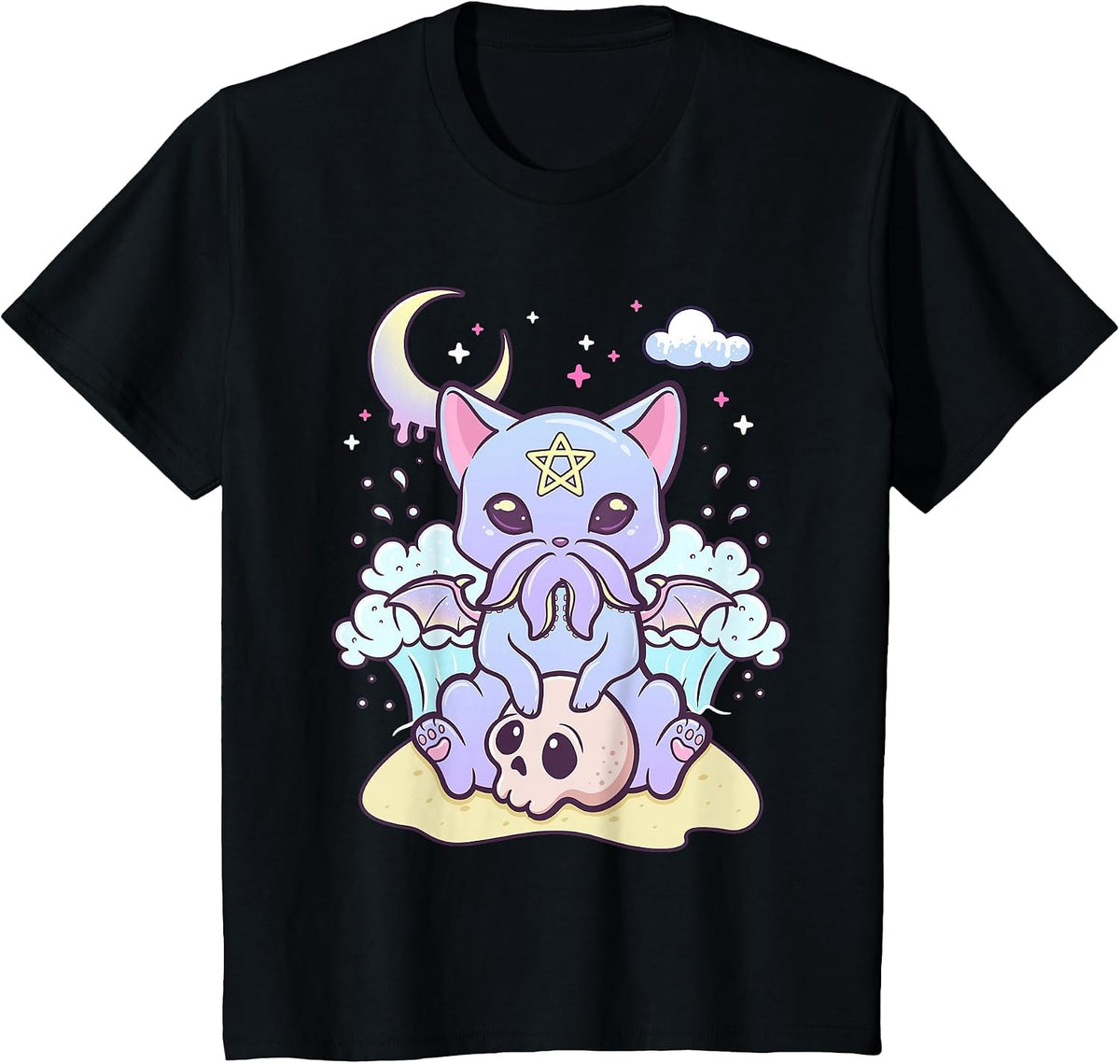 Kawaii Pastel Goth Cute Scary Creature Skull T-Shirt - Black