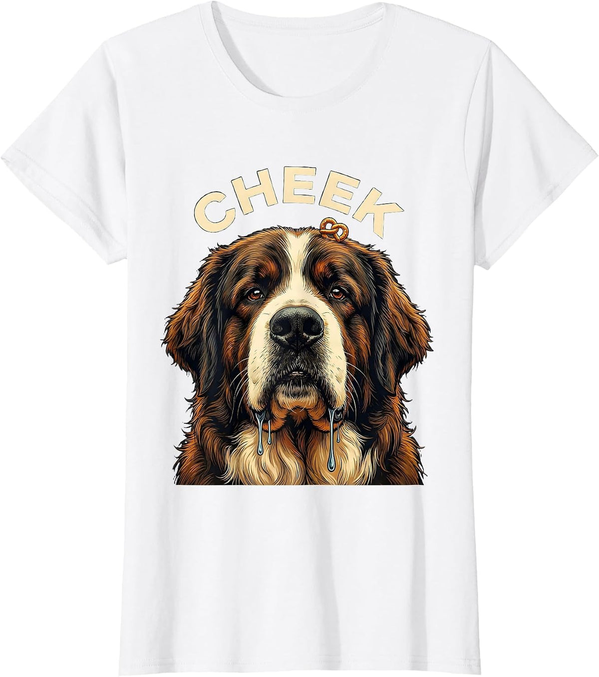 Women's CHEEK Funny Newfoundland Dog Jowls Drool Dog Mom Dog Dad T-Shirt - White