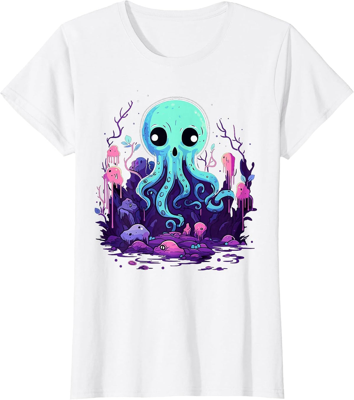 Pastel Goth Octopus Kawaii Cute Creepy Halloween Anime T-Shirt - White