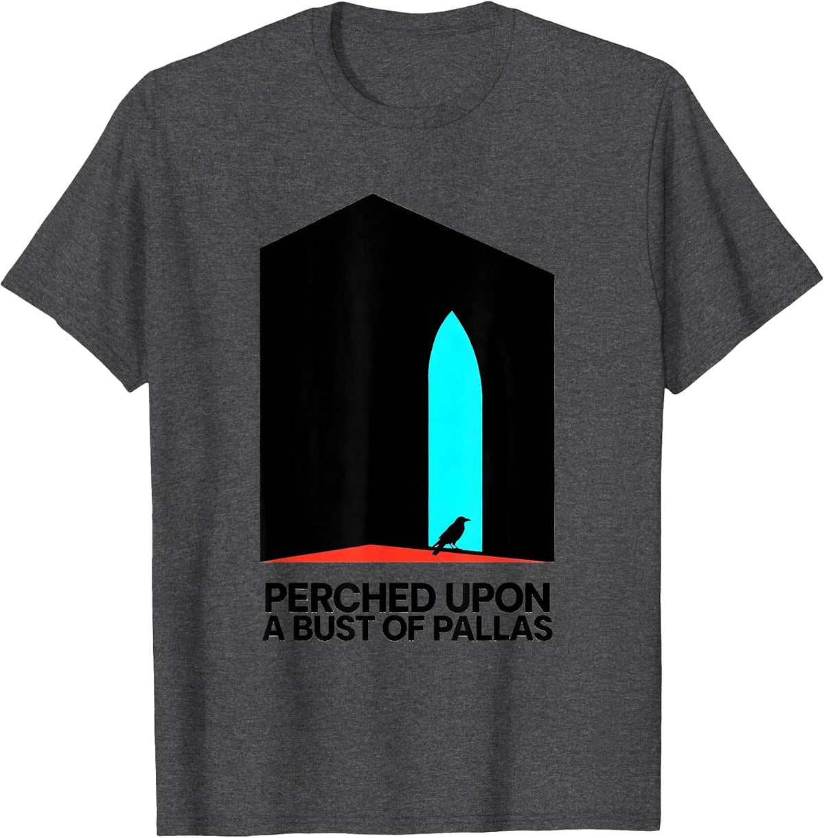 Perched upon a bust of Pallas Gothic Edgar Allan Poe Raven T-Shirt - Dark Heather Grey