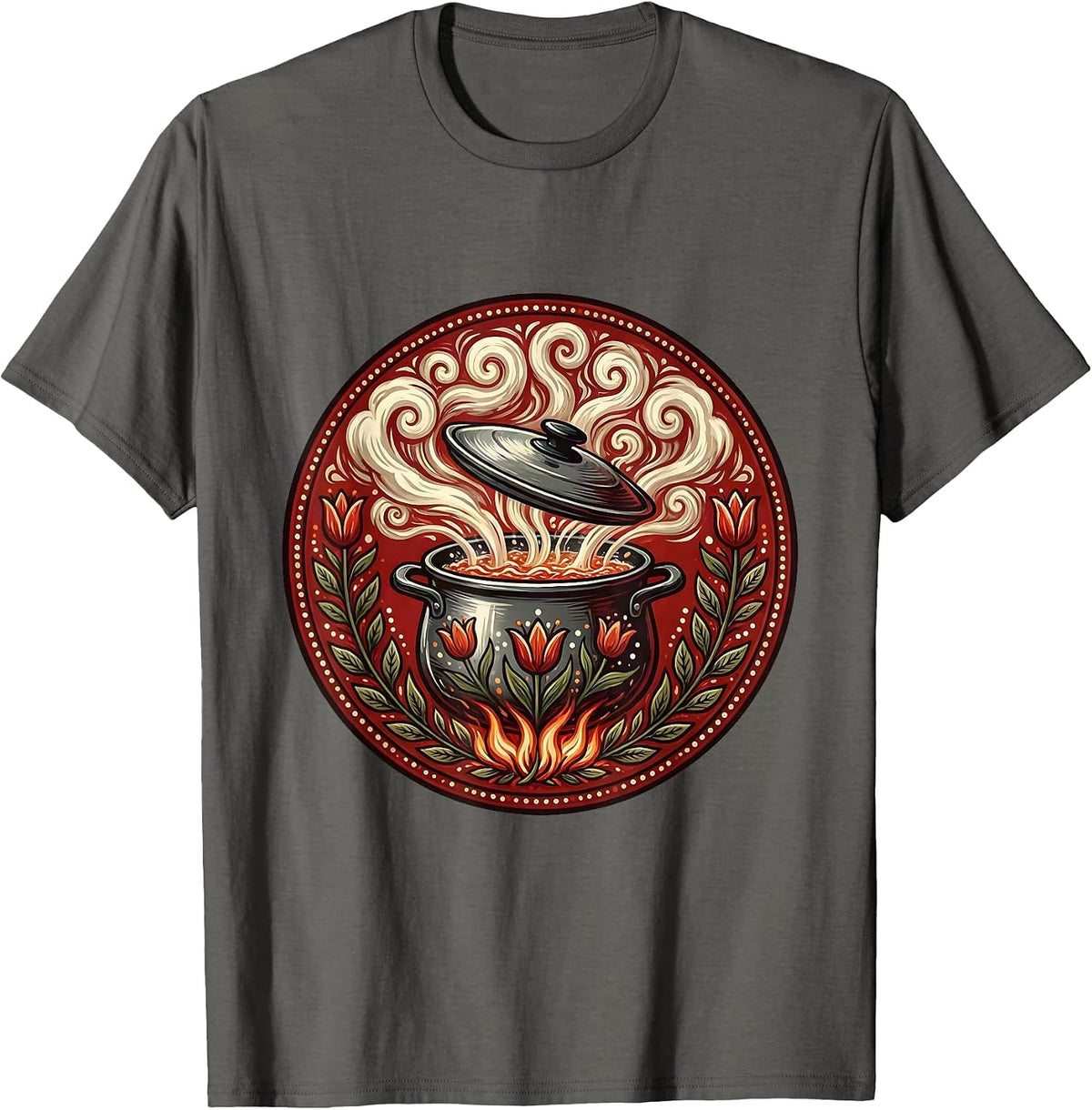 Boiling Over Chef Pot Steam Illustration T-Shirt - Asphalt Grey