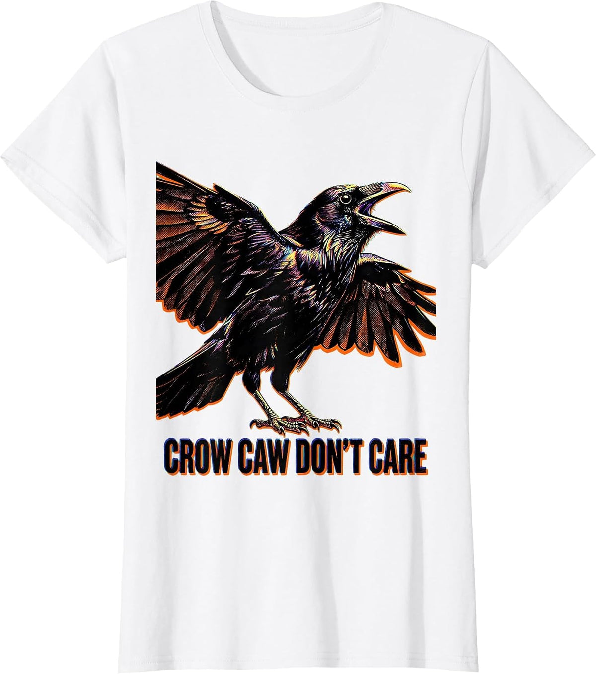Crow Caw Don't Care Bold Bird Design T-Shirt - White