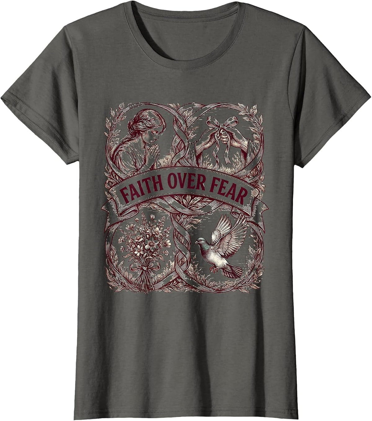 Women's Faith Over Fear Breast Cancer Awareness Design T-Shirt - Asphalt Grey
