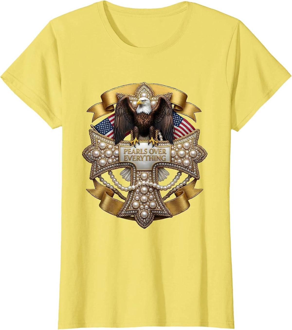 Women's Pearls Over Everything Classic Elegance Design T-Shirt - Lemon Yellow