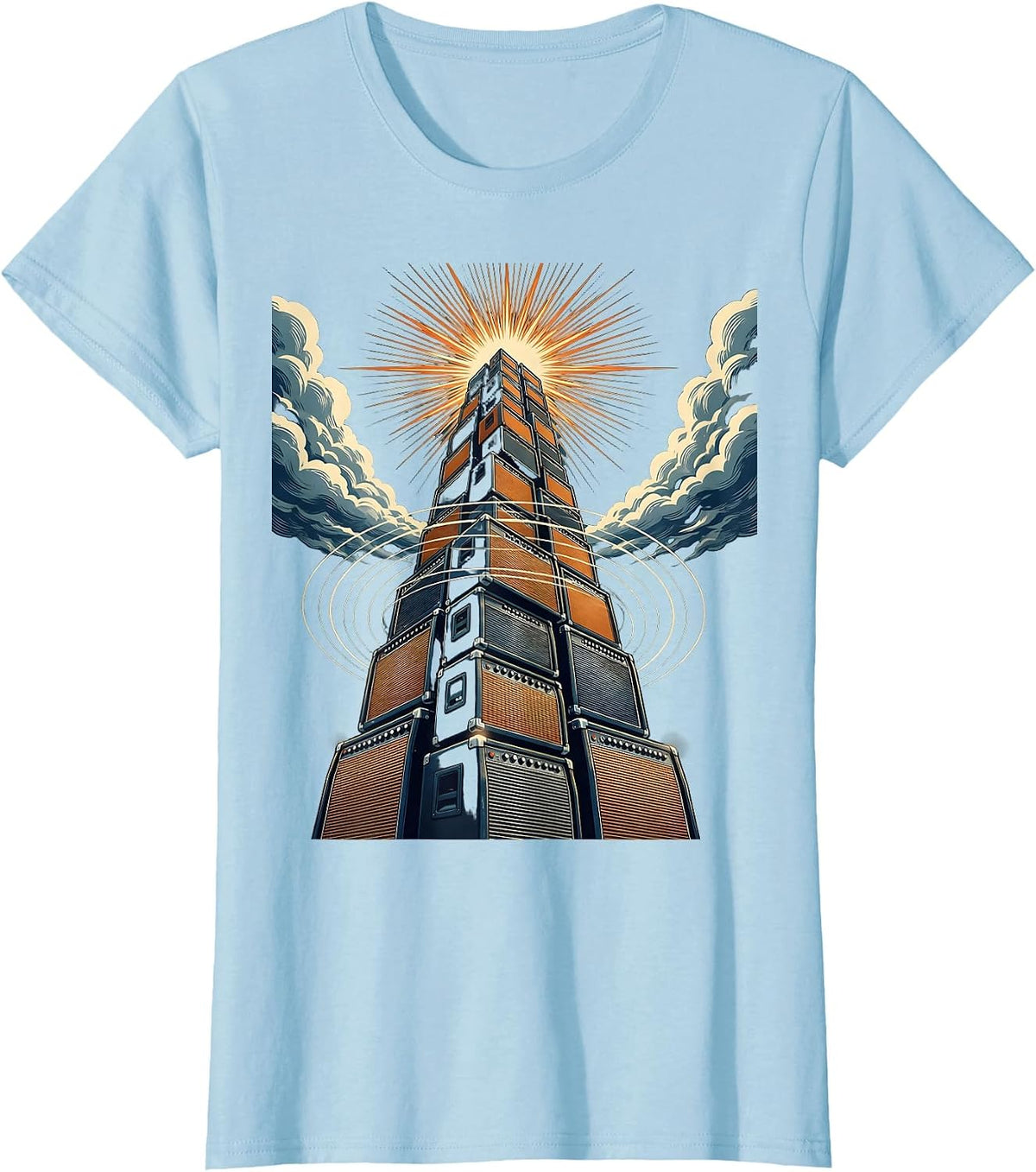 Amplifier Tower Storm Clouds Graphic T-Shirt - Baby Blue