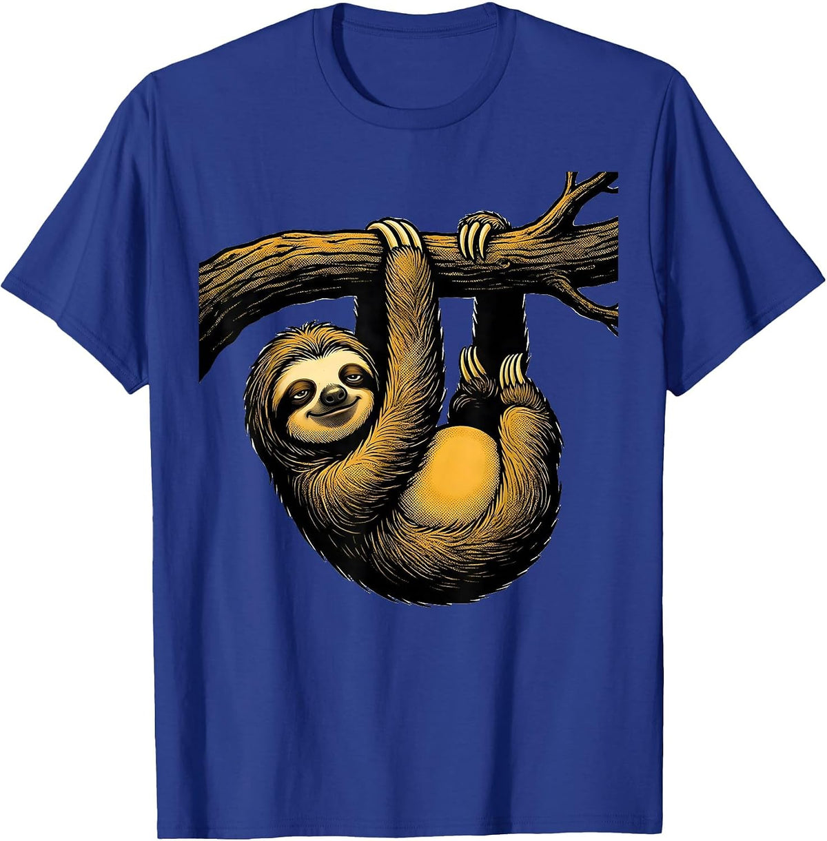 Lazy Sloth Hanging From Branch Graphic T-Shirt - Royal Blue