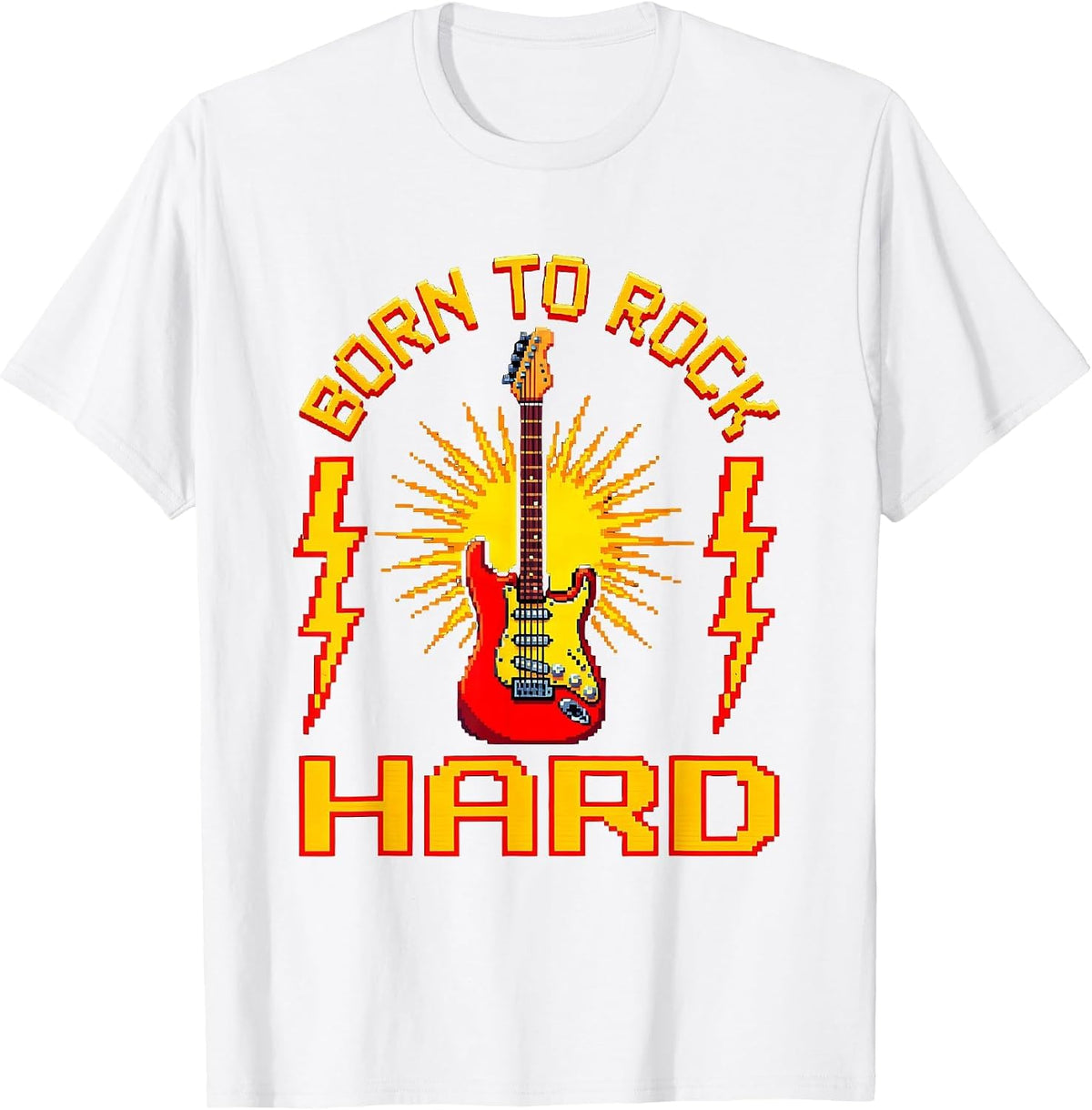 Men's Born to Rock Hard Vintage Rock Band Design T-Shirt - White