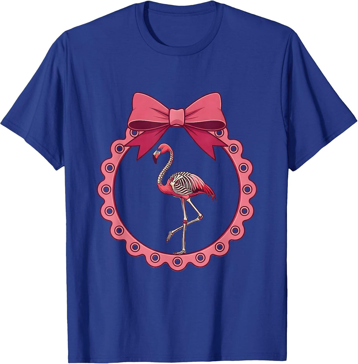 Men's Flamingo Skeleton Elegant Standing Pose T-Shirt - Royal Blue