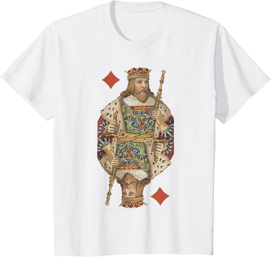 King of Diamonds Antique Art Nouveau Playing Card Art T-Shirt, Youth, White, Small - As Pictured