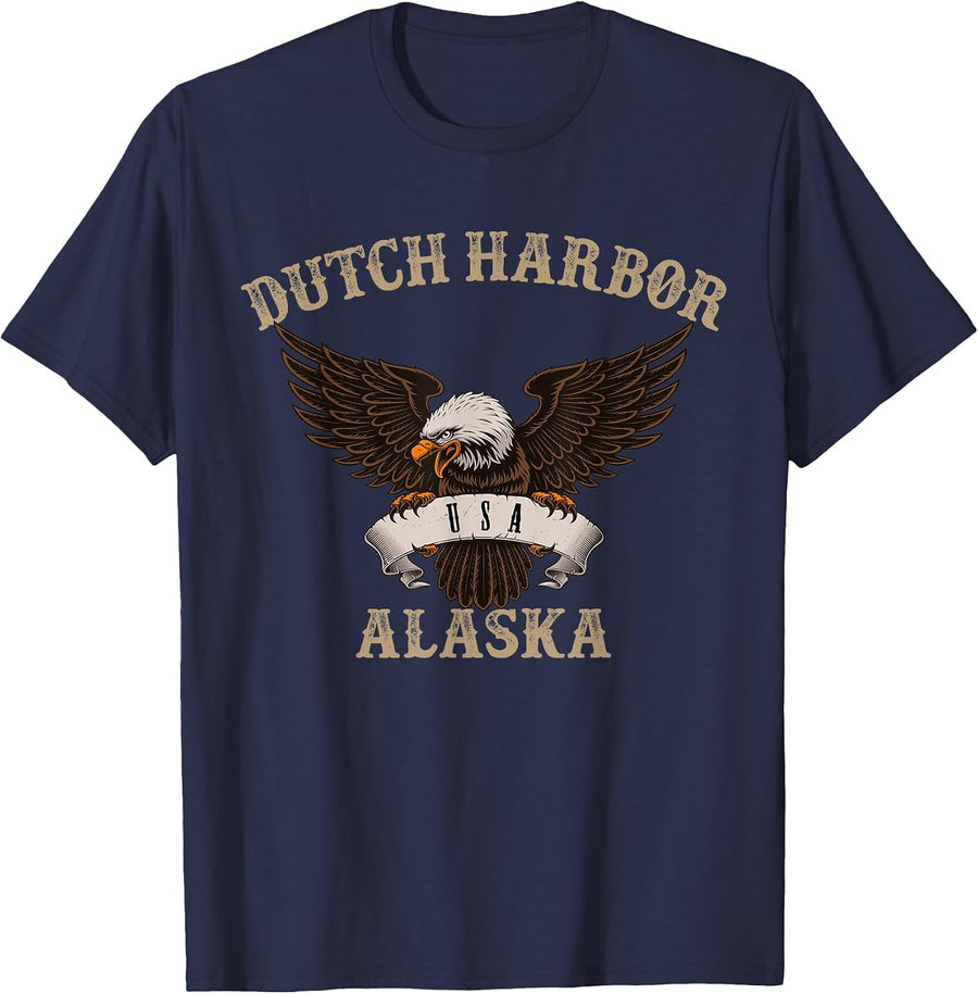 Dutch Harbor Alaska USA Bald Eagle T-Shirt - Navy Blue