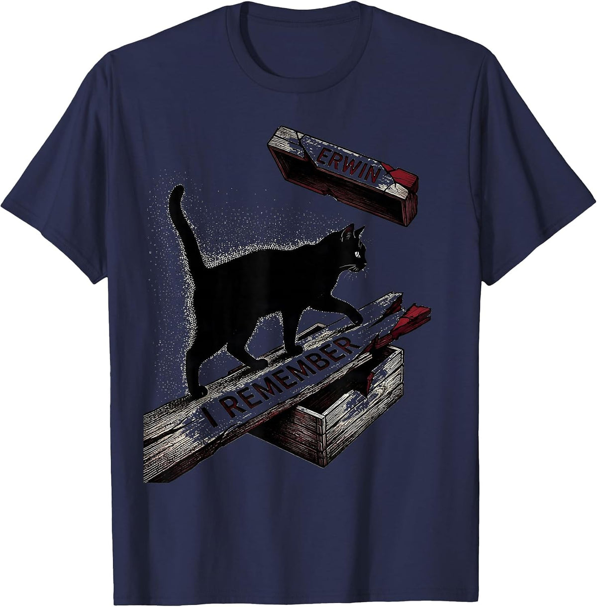 Men's I Remember Erwin Blackwork Dotwork Quantum Physics Humor T-Shirt - Navy Blue