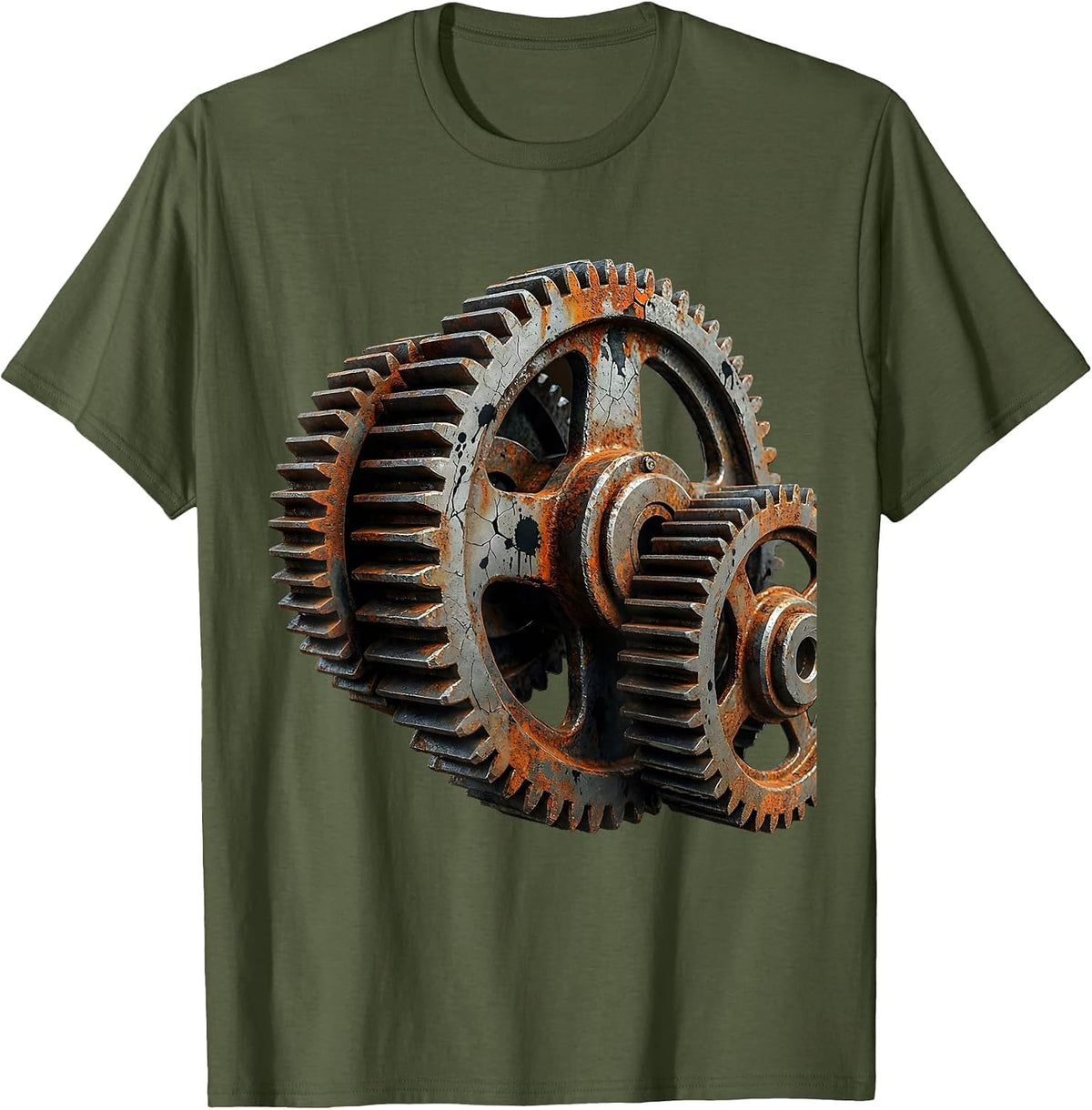 Labor Day Industrial Gears Illustration T-Shirt - Olive Green