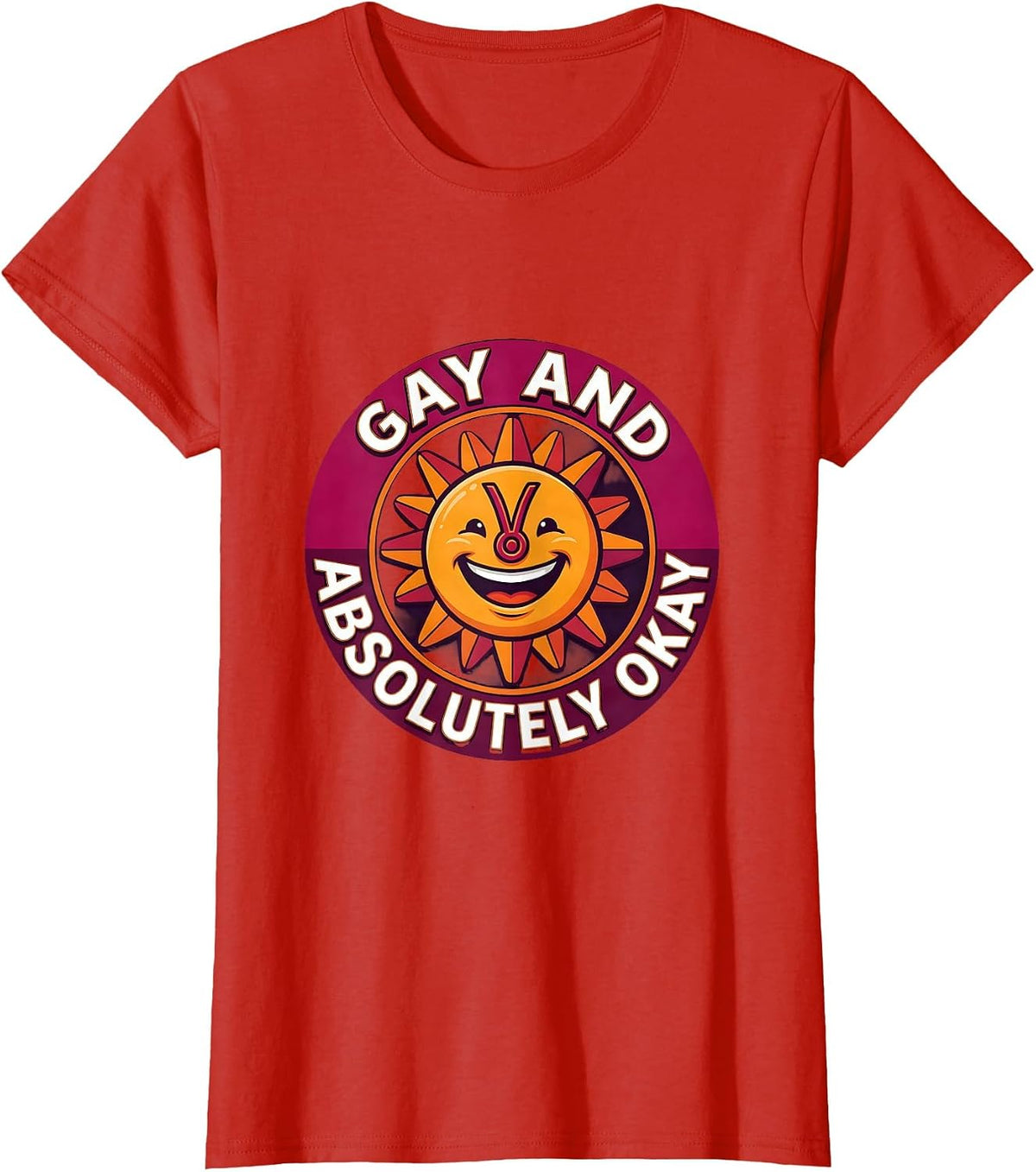Gay and Absolutely Okay Pride Lesbian Design T-Shirt - Red