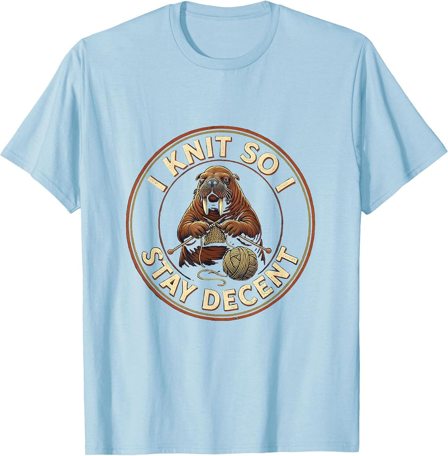 Men's I Knit So I Stay Decent Funny Yarn Craft Knitting Humor T-Shirt - Baby Blue